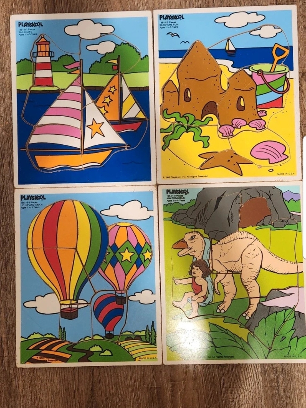 Kids Puzzle Set - Colorful Boats, Sandcastles, Hot Air Balloons & Dinosaurs
